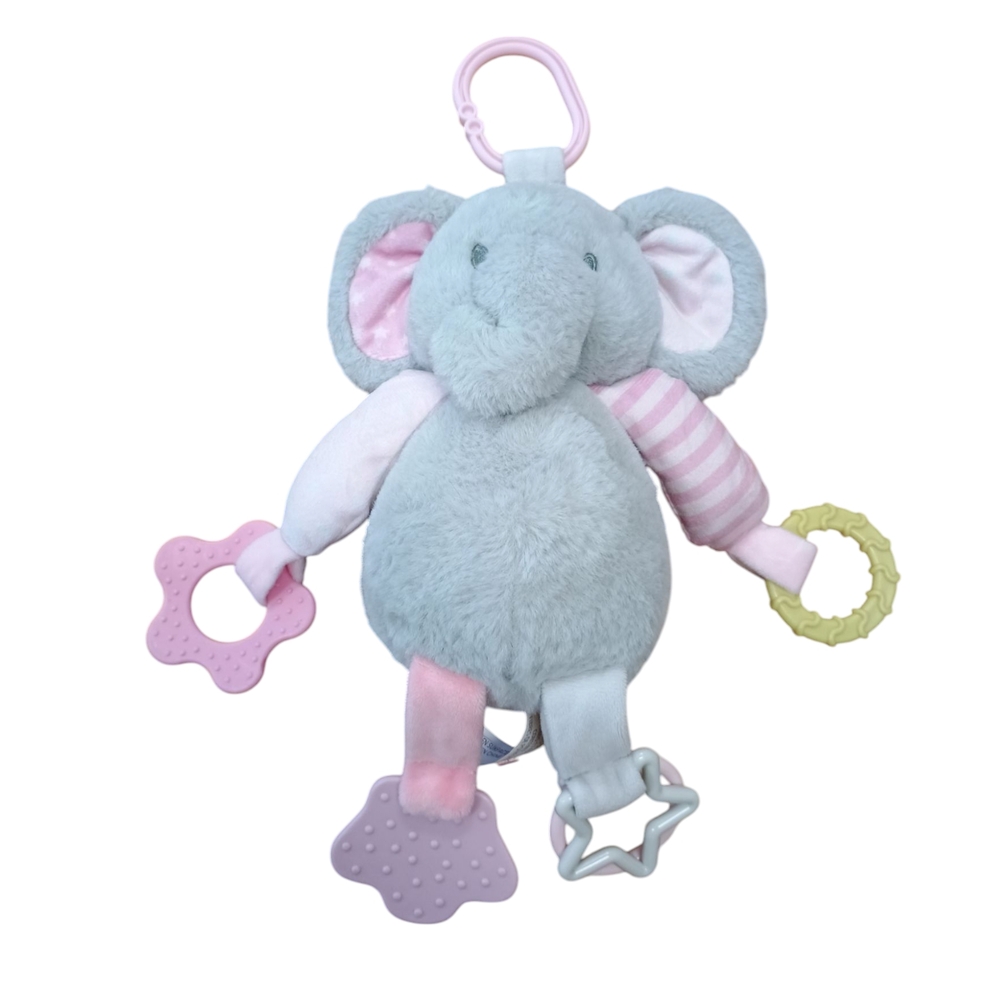 Kelly Baby Elephant 10" Plush Rattle Clip On Toy Pram Crib Toy Tactile Teether